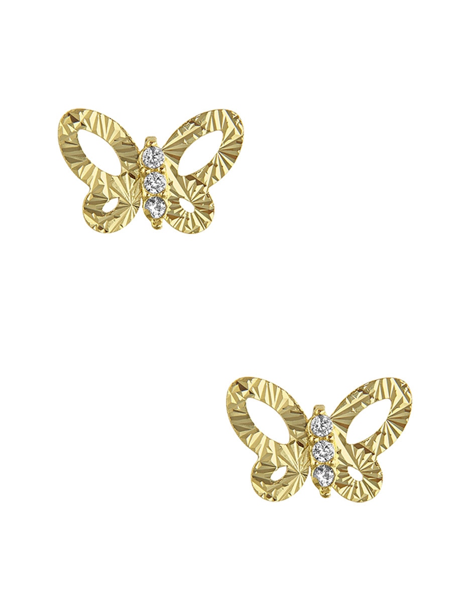 Broqueles de mariposa Sabelli de oro amarillo 14 K con acabado diamantado zirconia
