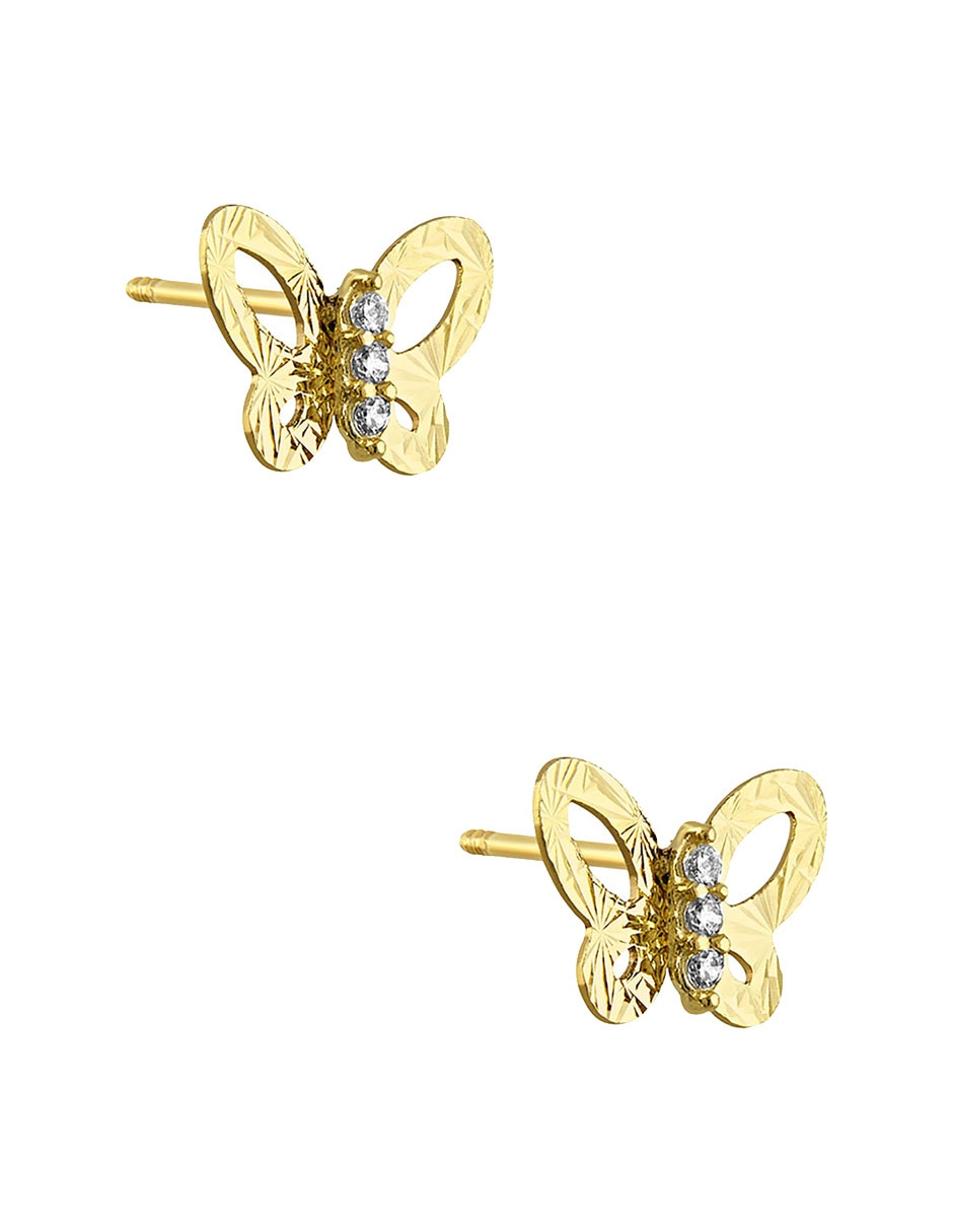 Broqueles de mariposa Sabelli de oro amarillo 14 K con acabado diamantado zirconia