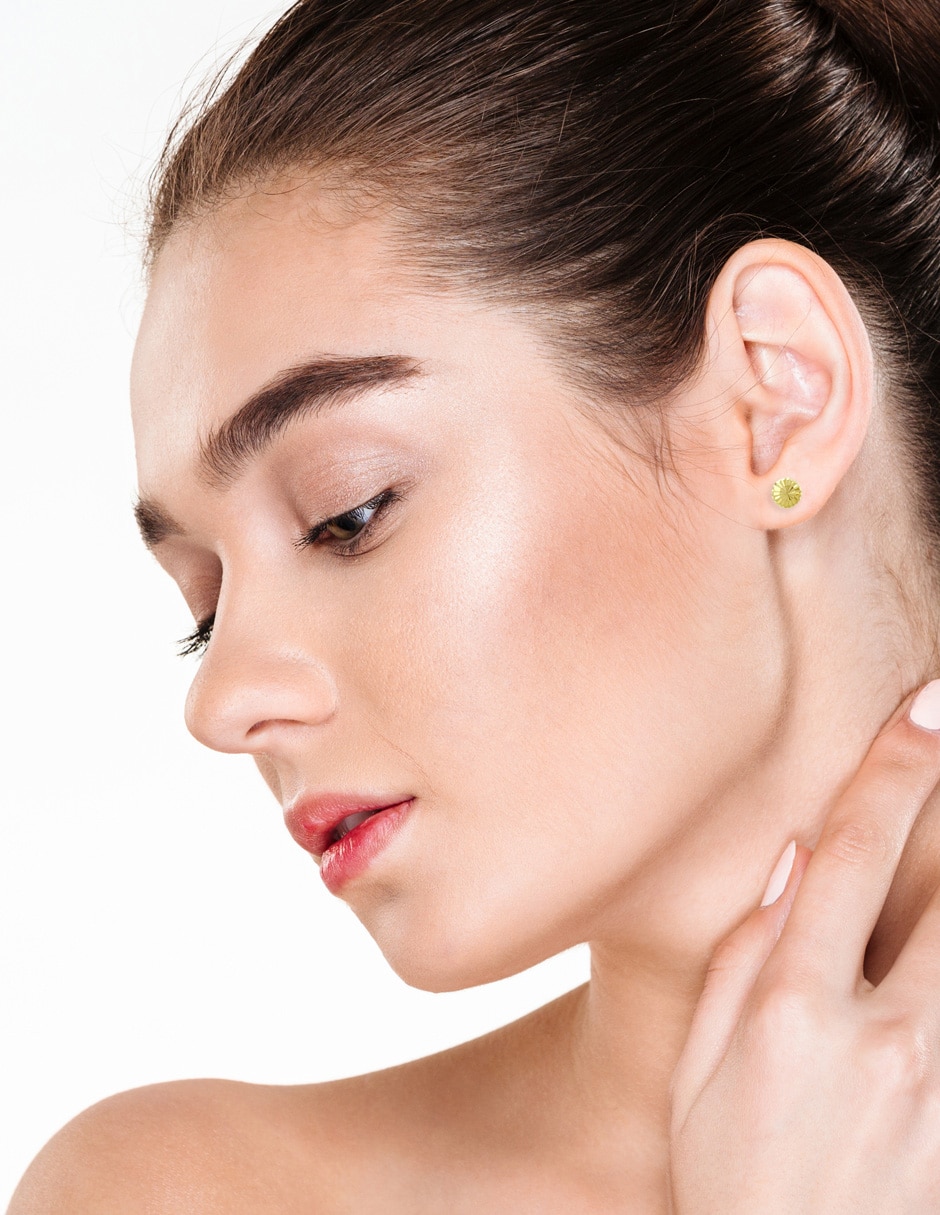 Broqueles redondos Sabelli de oro amarillo 14 k con acabado diamantado