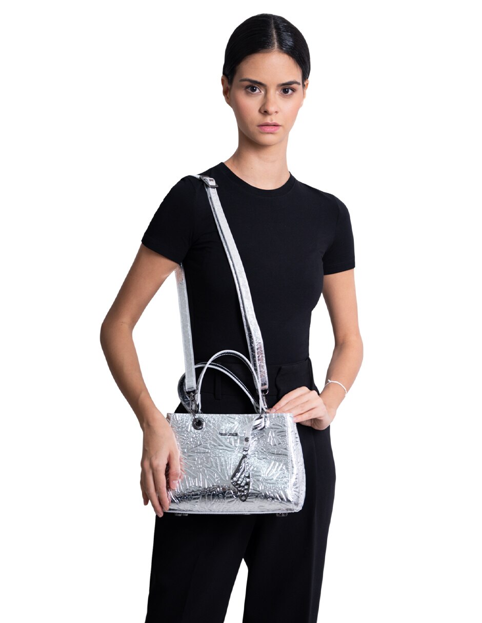 Bolsa satchel Grabado Mariposa de piel para mujer 5