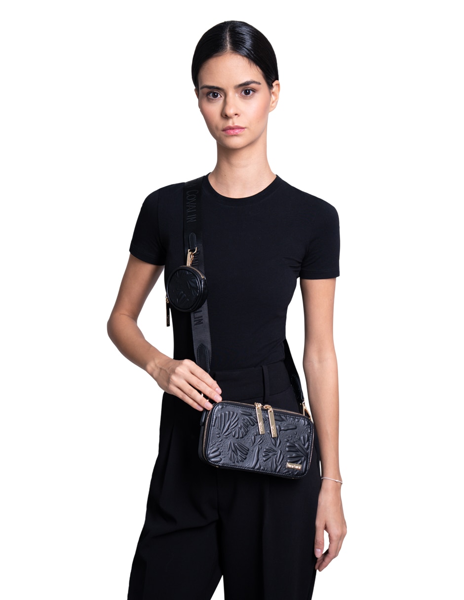 Bolsa crossbody Grabado Mariposa de piel para mujer 3
