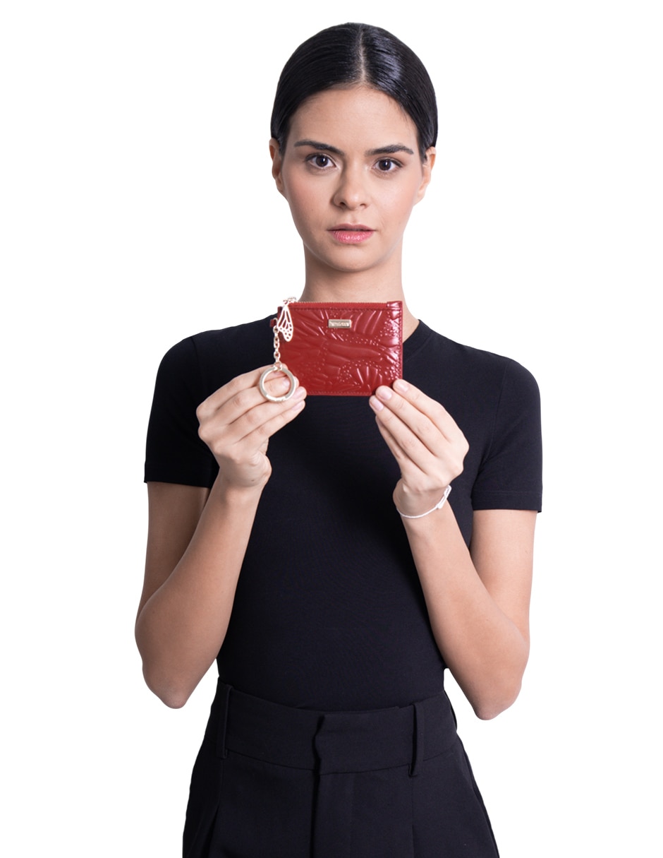 Tarjetero piel grabado mariposa para mujer 3
