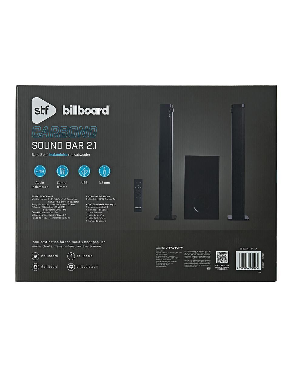 Barra de sonido Billboard Carbono 2.1 con subwoofer
