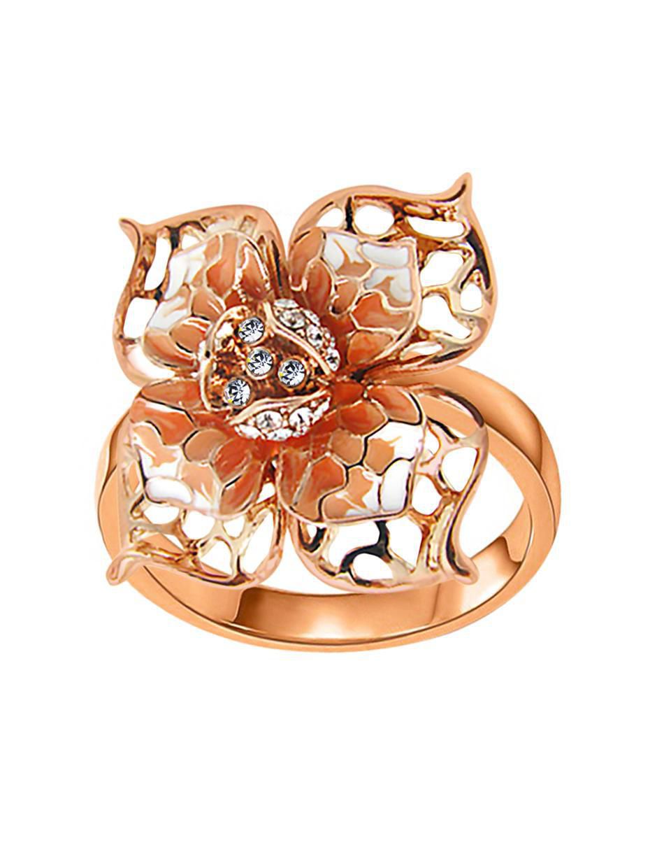 Anillo multi gemas de flor Ocean Heart Fashion Flora 18 k cristal baño de oro rosa