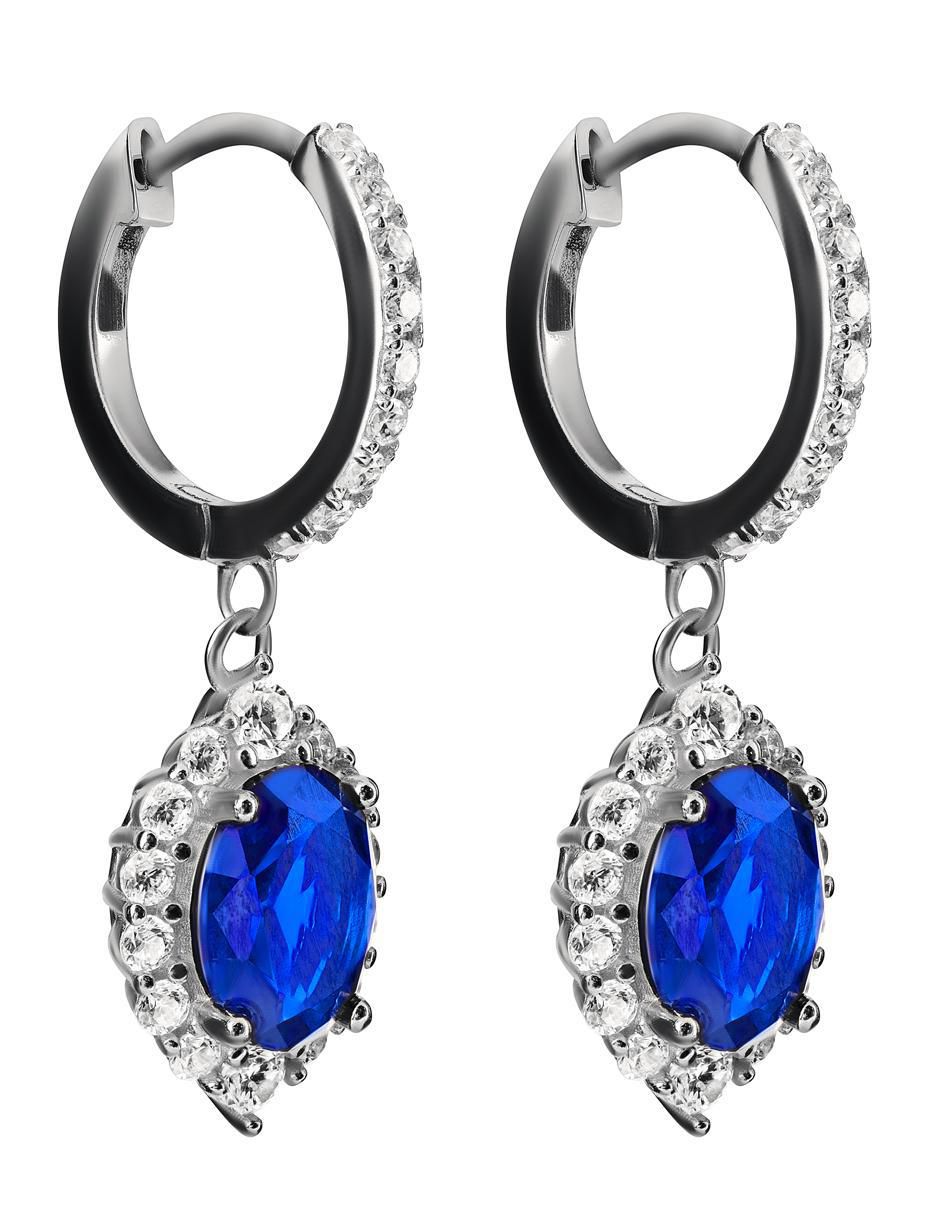 Aretes largos de ovalo Gladkova Joyería de plata P 925 con acabado pavé zafiro