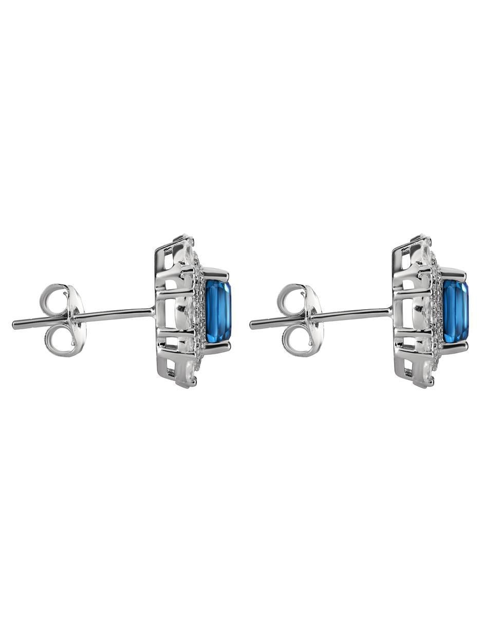 Broqueles cuadrados de plata P 925 con acabado pavé zafiro 7