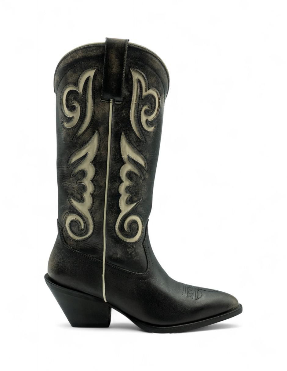 Bota cowboy abajo de la rodilla de piel para mujer