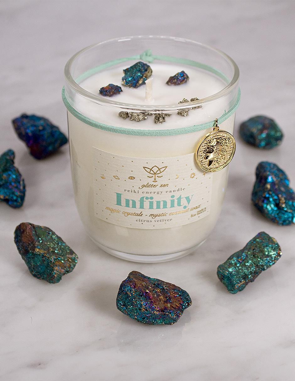 Vela Glitter Zen Infinity 1 pieza aroma cítricos y verbena