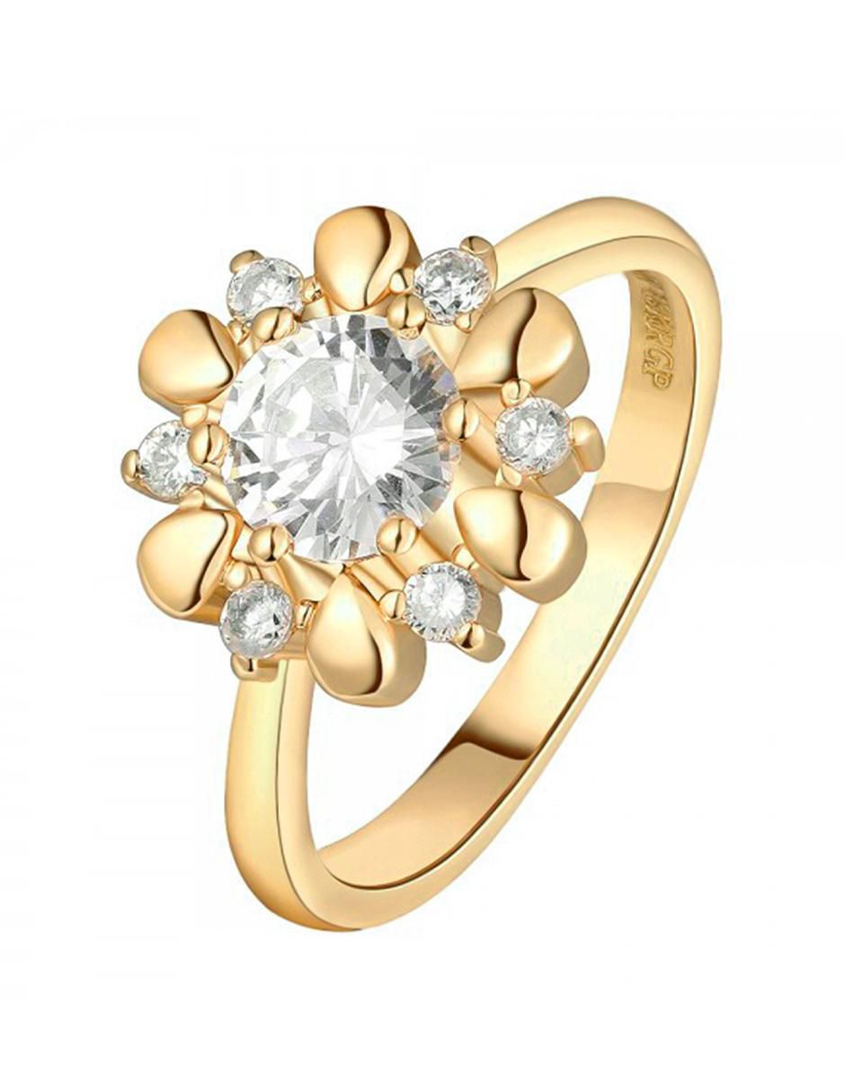Anillo multi gemas de flor Ocean Heart Fashion 18 k cristal baño de oro