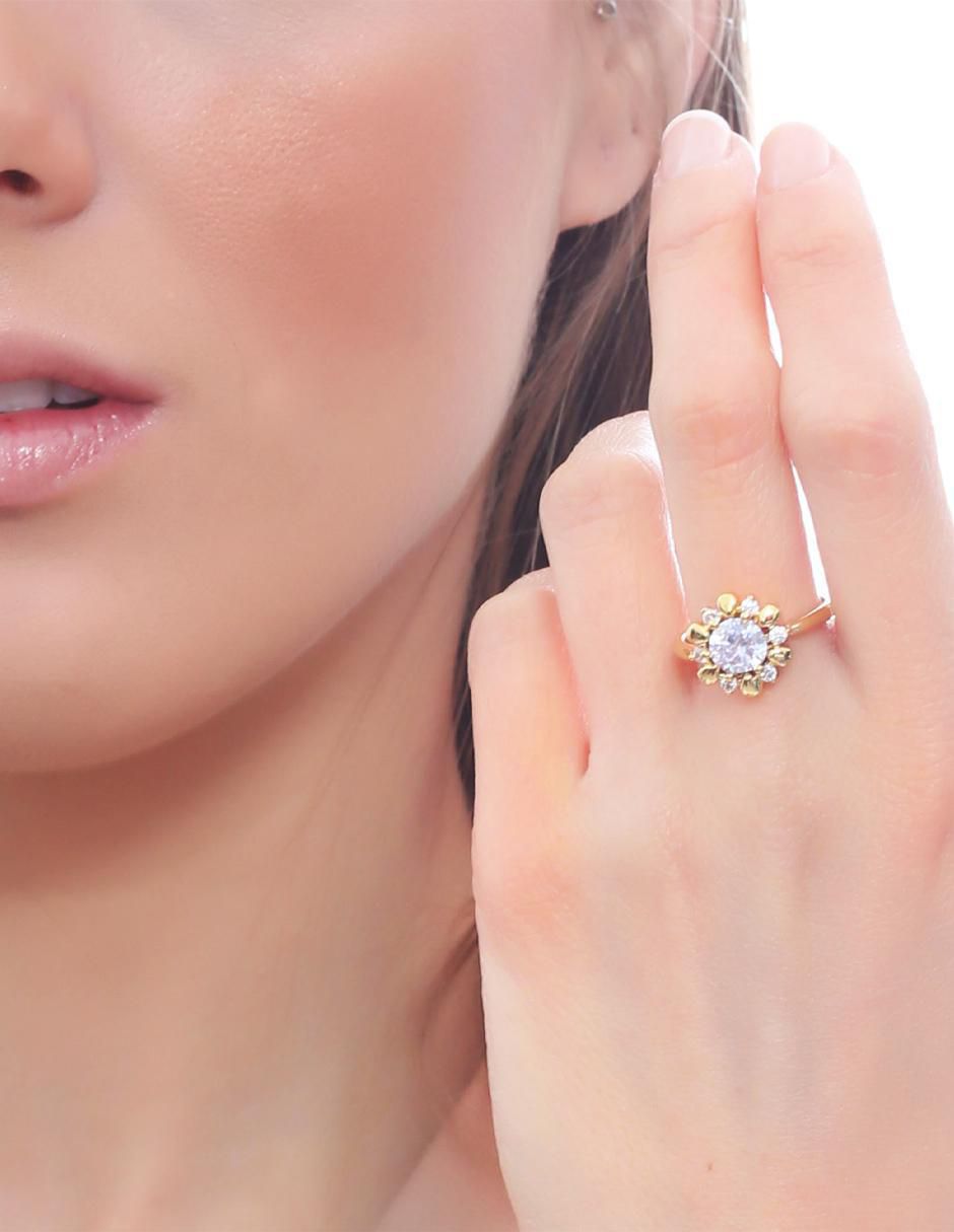 Anillo multi gemas de flor Ocean Heart Fashion 18 k cristal baño de oro